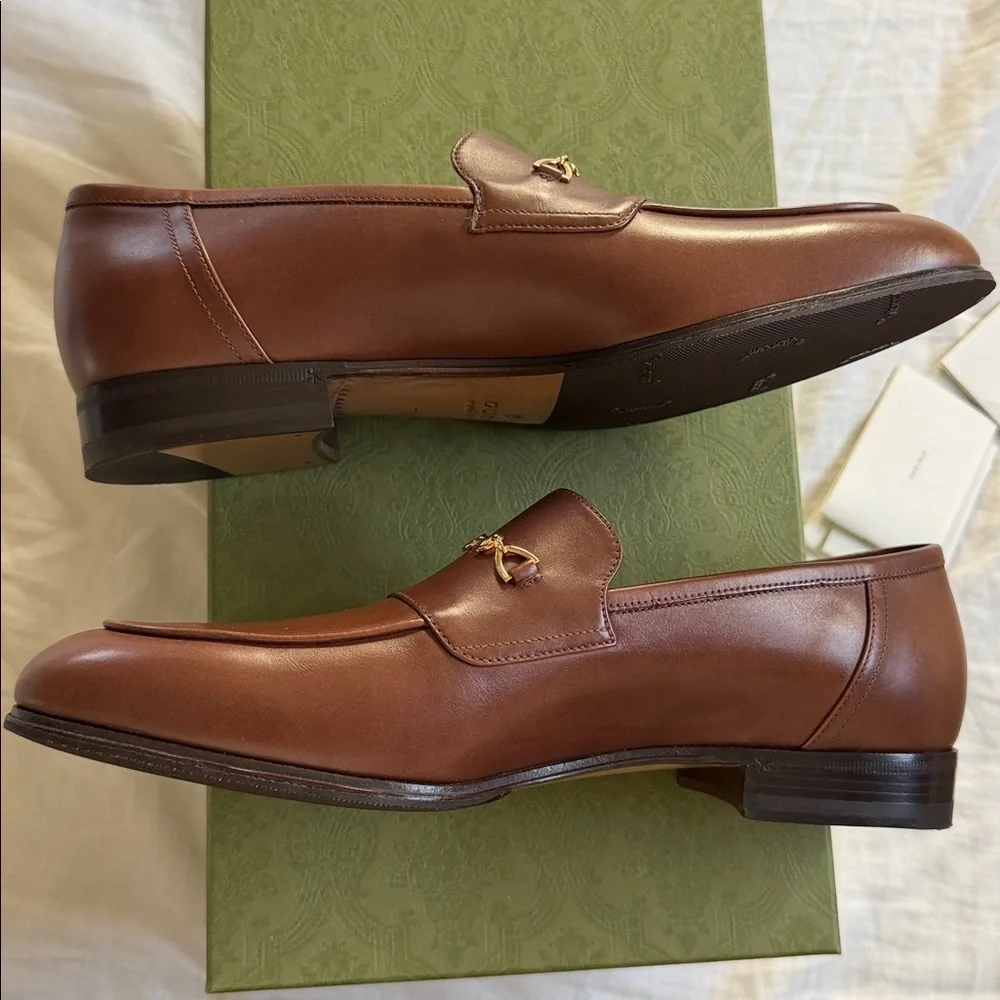 Gucci Brown Leather Horsebit Slip-On Loafers